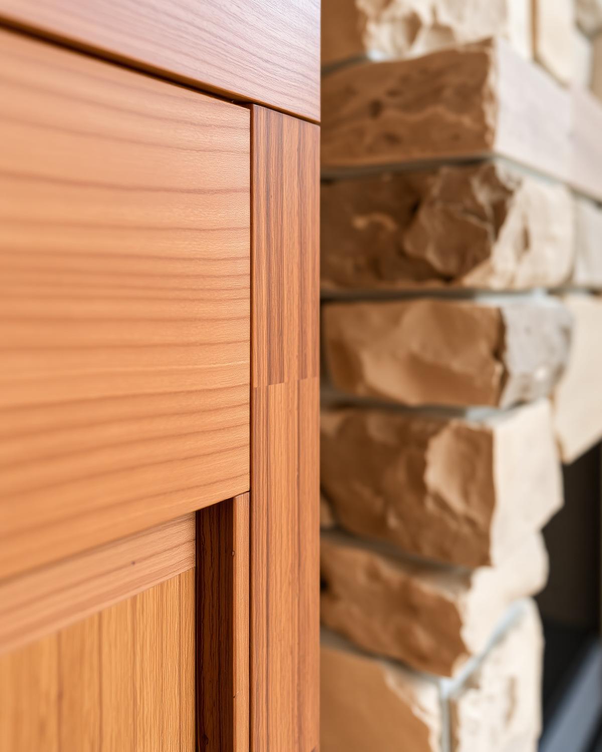 Detail of wood joinery and stone